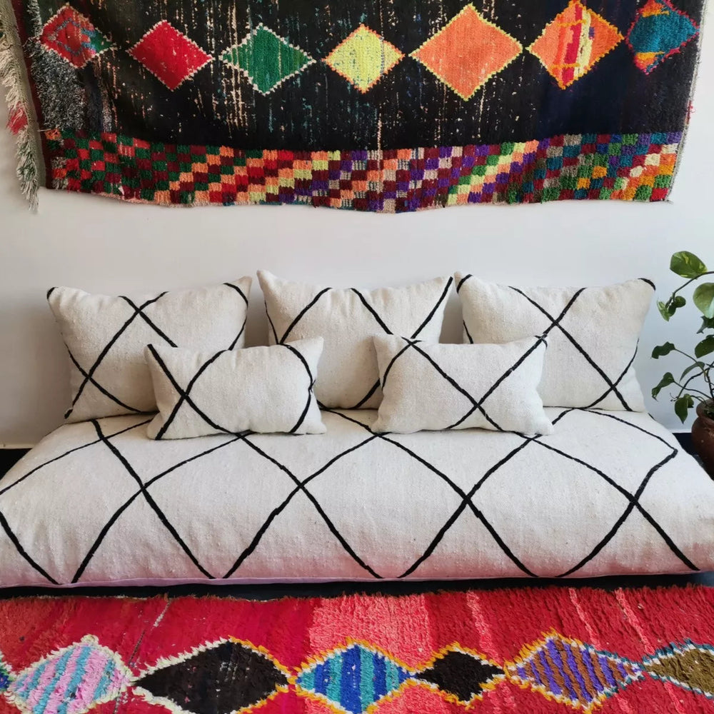 Moroccan Handmade Floor Couch - Unstuffed Cotton White Sofa covers + Pillow case