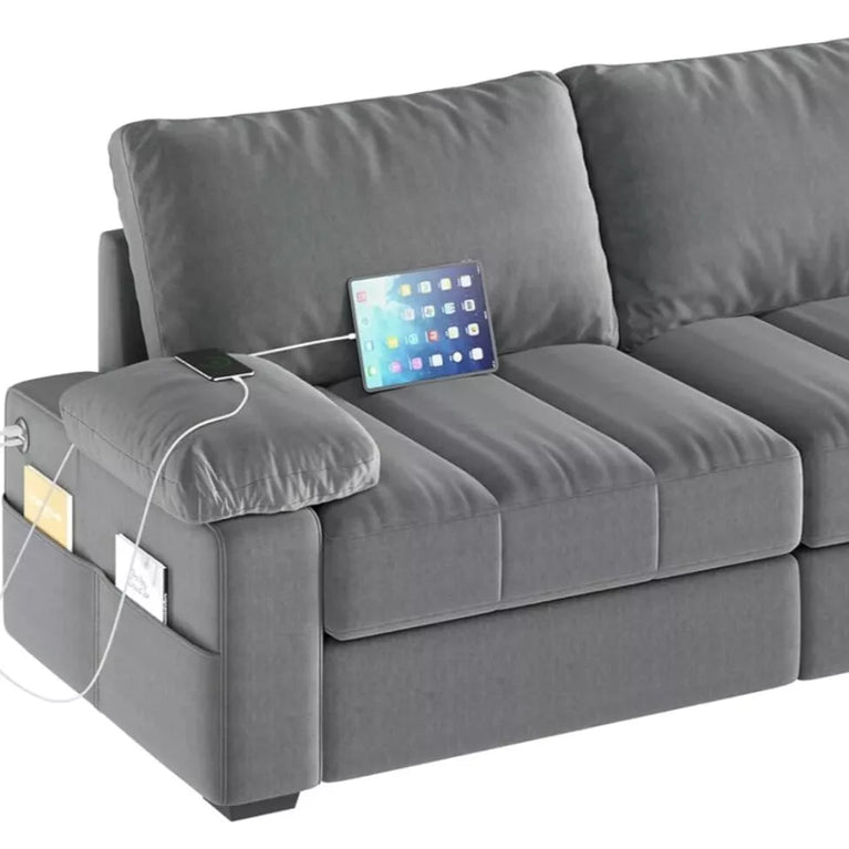 Sofa Couch Modern Velvet Couch with Removable Covers & USB Ports Oversized