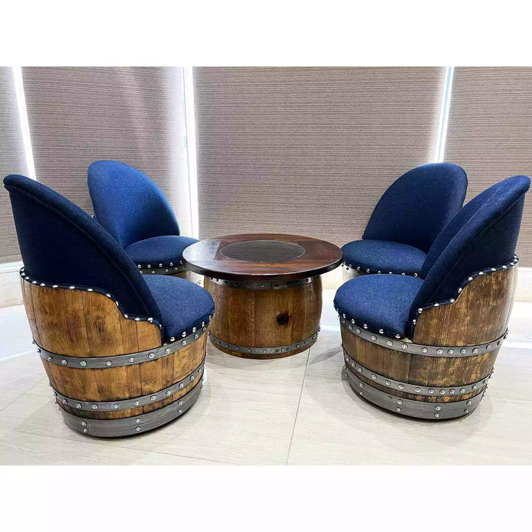 Wine Barrel 4-Chair Mid-Barrel Full Table Set (Wine Barrel Table-Whiskey Barrel)