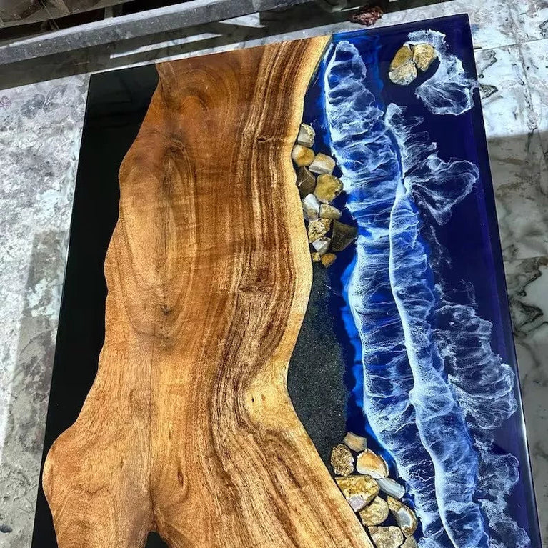 Ocean Waves Epoxy Dining,coffee, center table Handmade Resin River Natural Wood