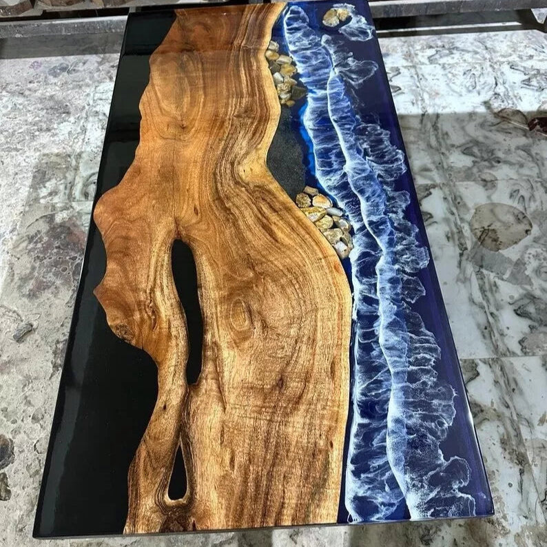 Ocean Waves Epoxy Dining,coffee, center table Handmade Resin River Natural Wood