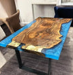 Blue Epoxy resin Dining Table Handmade Kitchen Slab Wooden Decors