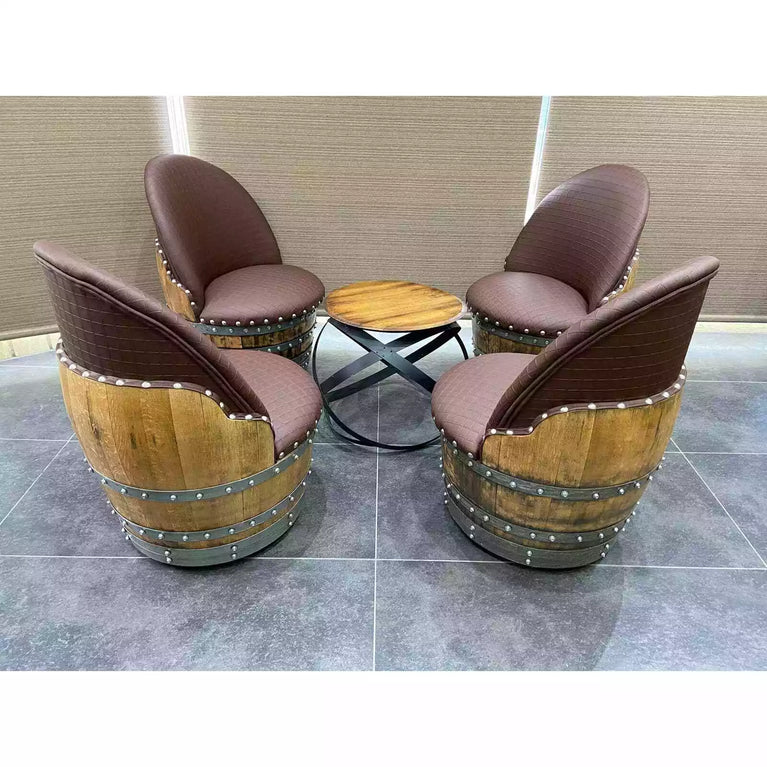 Wine Barrel 4-Chair Table Set (Wine Barrel Chair-Whiskey Barrel Table Chair)