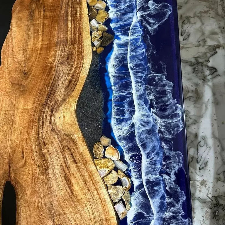 Ocean Waves Epoxy Dining,coffee, center table Handmade Resin River Natural Wood