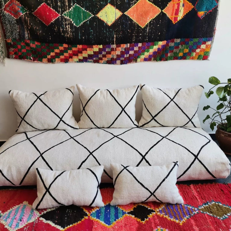 Moroccan Handmade Floor Couch - Unstuffed Cotton White Sofa covers + Pillow case