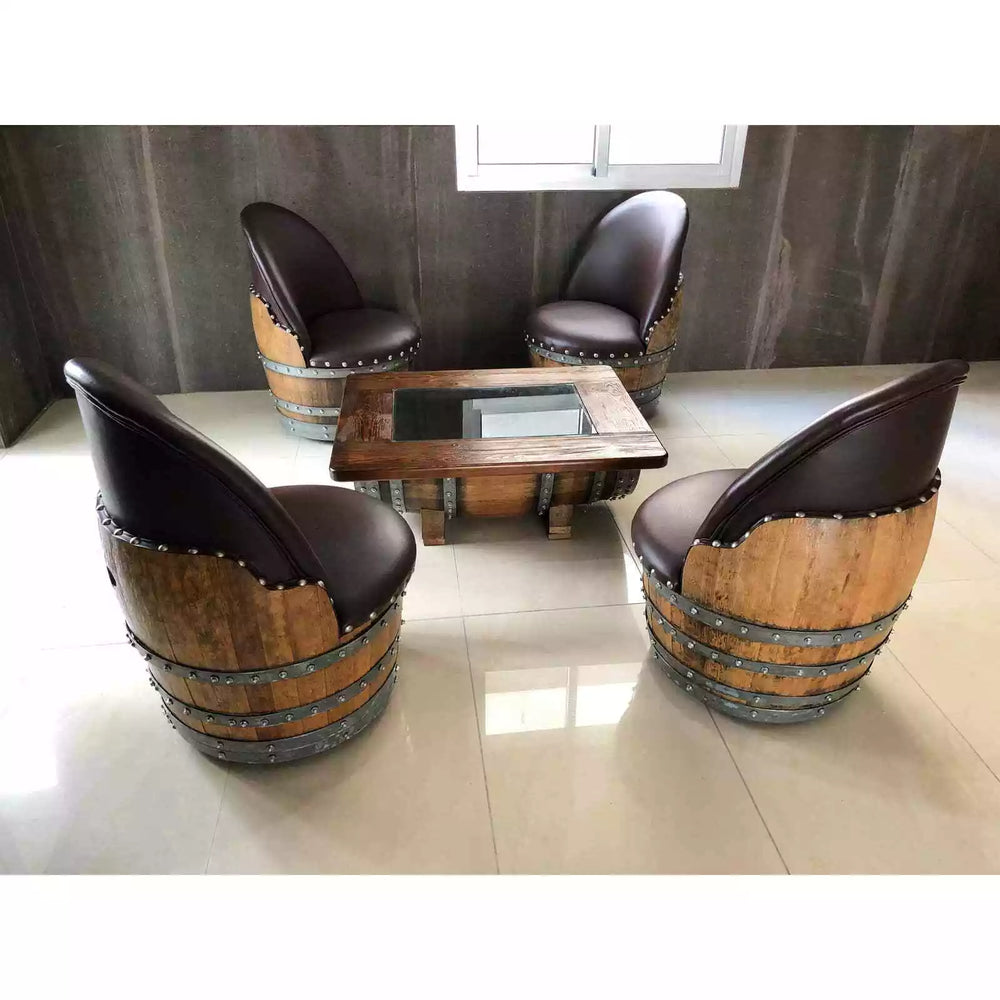 Wine Barrel 4-Chair Coffee Table Set (Wine Barrel Table - Whiskey Barrel Chair)