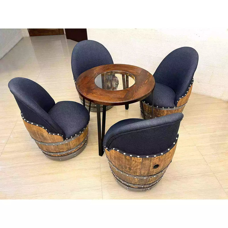 4-Chair Steel Table Set (Dining/Living Room) (Wine Barrel Chair -Whiskey Barrel)