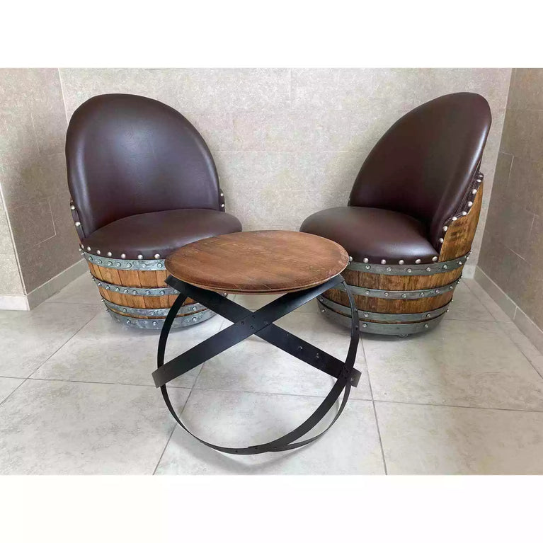 Wine Barrel 2-Chair Hoop Table Chair Set(Wine Barrel Table-Whiskey Barrel Chair)