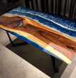 Ocean Wave Resin Epoxy Table Handmade Acacia Wood Dining Table Home Decor