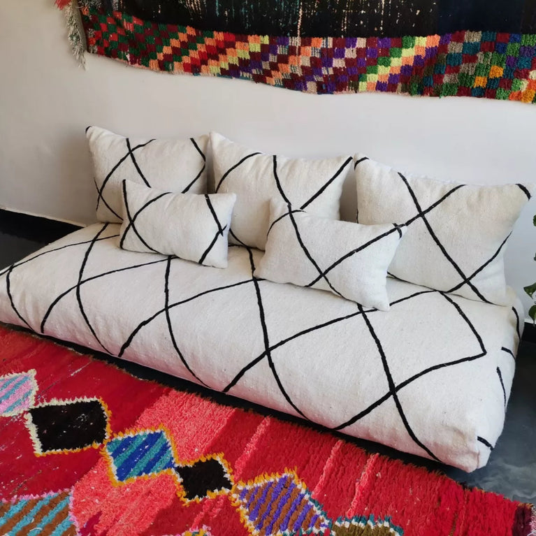 Moroccan Handmade Floor Couch - Unstuffed Cotton White Sofa covers + Pillow case