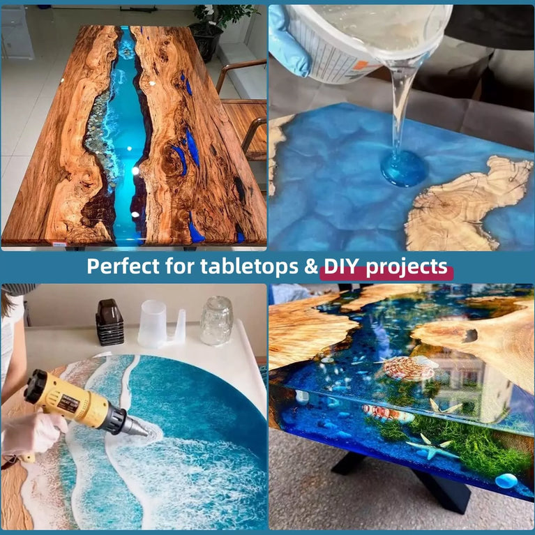 Ocean Wave Epoxy Blue Resin Dining Table Top Handmade River Countertop with Deco