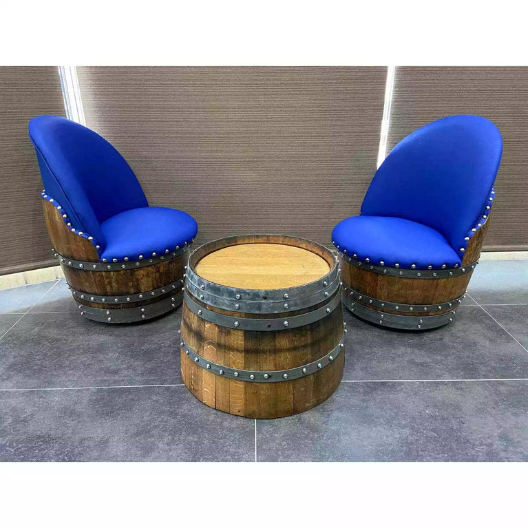 Wine Barrel 2-Chair Half-Barrel Table Set (Barrel Chair -Whiskey Barrel Table)