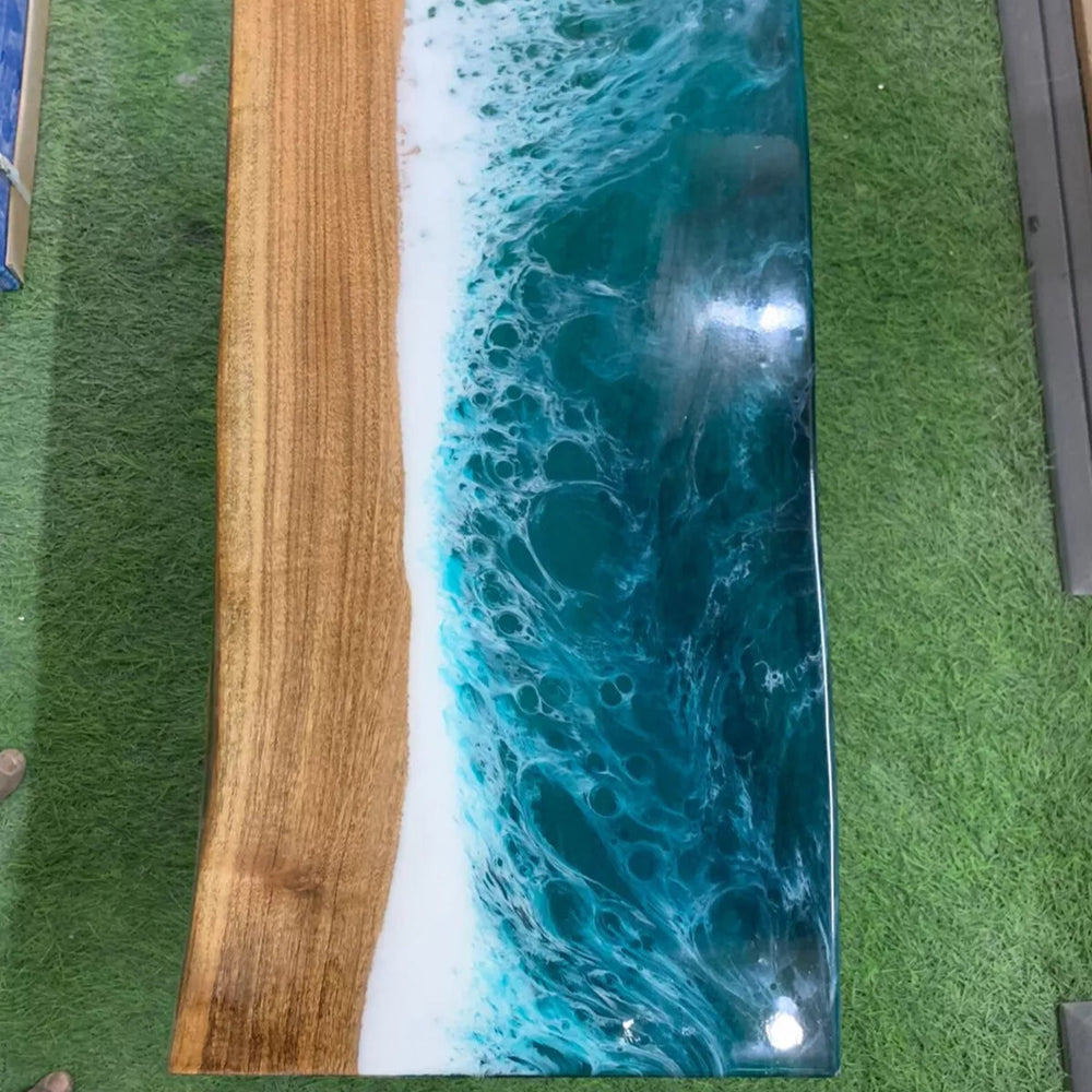 Blue Ocean Wave Epoxy Dining Table,  Acacia Wooden Epoxy Table, Hallway Decors