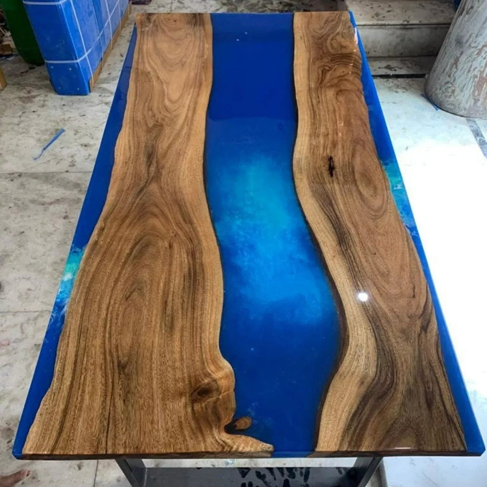 Custom Made Blue Epoxy Resin Dining Table, Handmade Furniture, Kitchen Slab Deco