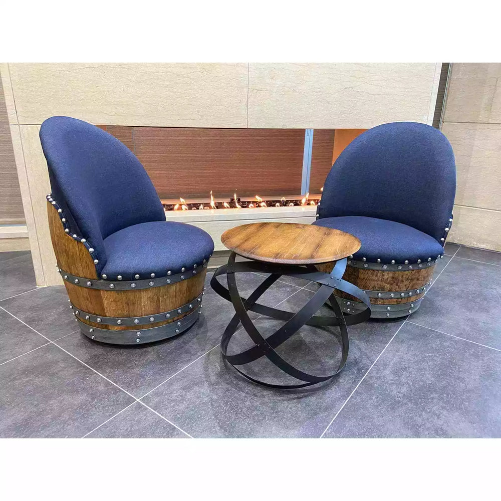 Wine Barrel 2-Chair Hoop Table Chair Set(Wine Barrel Table-Whiskey Barrel Chair)