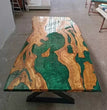 Green Handmade Wooden Resin Table - Live Edge Epoxy Resin - Unique Dining table