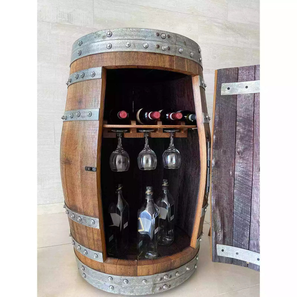 Wine Barrel Multi-Use Bar Cabinet (Pub Table - Barrel Bar - Whiskey Barrel Bar)