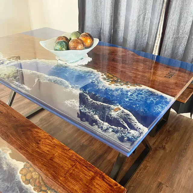 Ocean Sea Wave Handmade Epoxy Resin Dining & Kitchen Table Tops for Home Decors