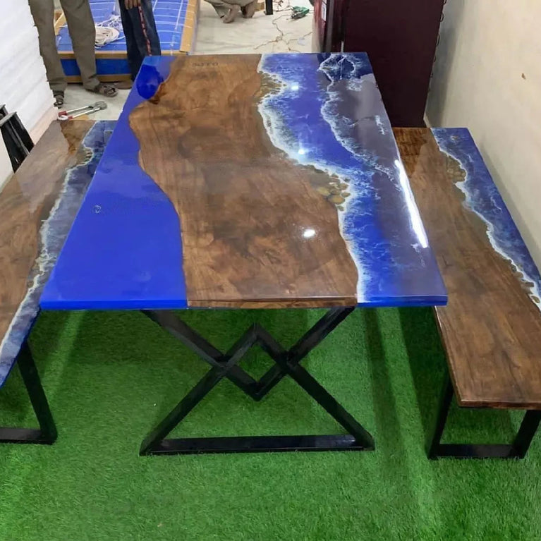 Ocean Sea Wave Handmade Epoxy Resin Dining & Kitchen Table Tops for Home Decors