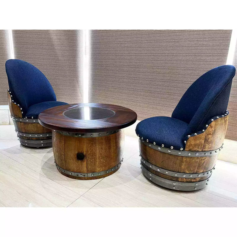 Wine Barrel 2-Chair Mid-Barrel Table Set ( Whiskey Barrel Table-Barrel Chair)