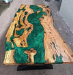 Green Handmade Wooden Resin Table - Live Edge Epoxy Resin - Unique Dining table