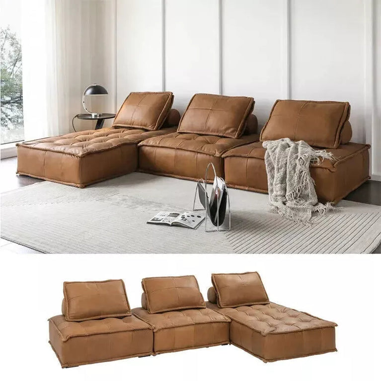 Italian Modern Leather Square Sofa Chair with Cushion