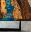 Blue Epoxy Resin Dining Table Top Handmade Acacia Wood Live Edge Furniture Decor