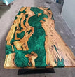 Green Handmade Wooden Resin Table - Live Edge Epoxy Resin - Unique Dining table