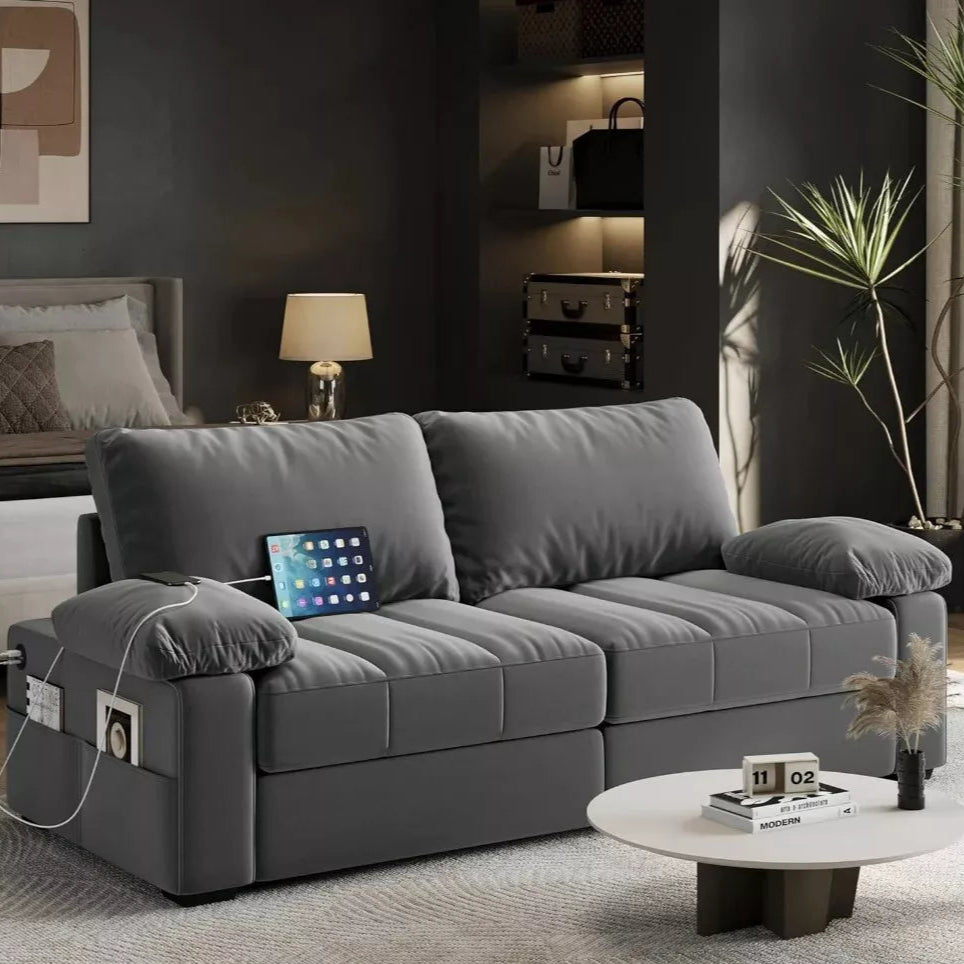 Sofa Couch Modern Velvet Couch with Removable Covers & USB Ports Oversized