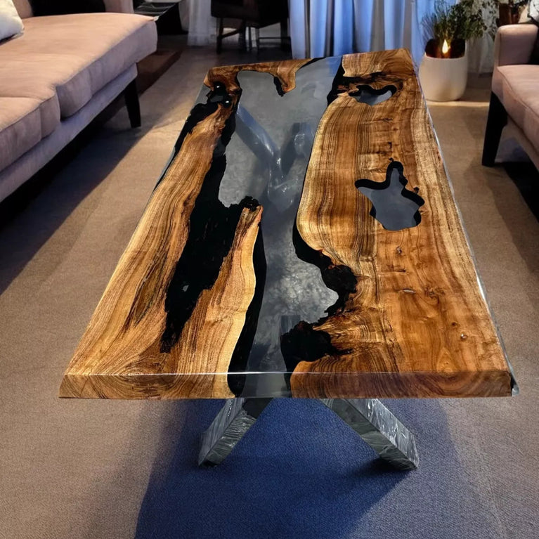 Black Epoxy Dining Table Countertop Handmade Luxury Hallway Furniture Room Decor