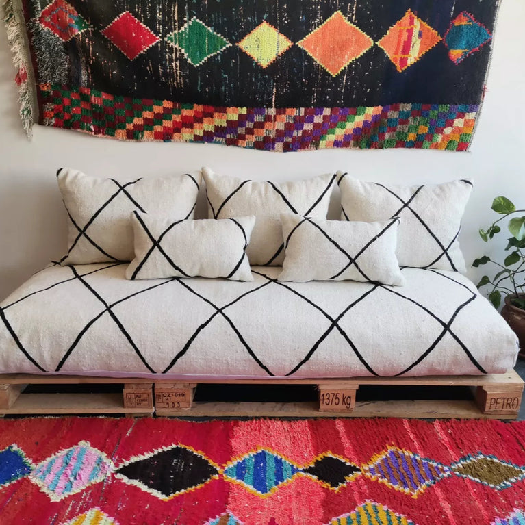 Moroccan Handmade Floor Couch - Unstuffed Cotton White Sofa covers + Pillow case