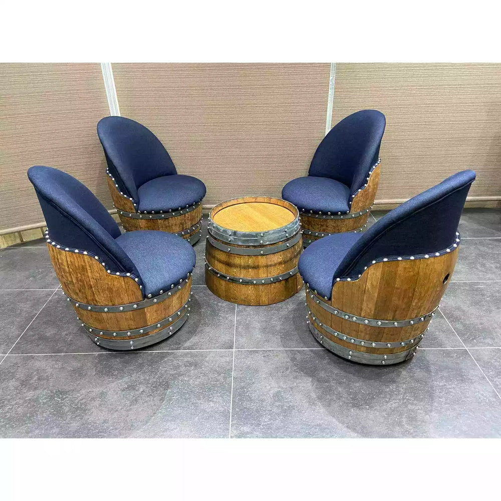 Wine Barrel 4-Chair Half-Barrel Table Set (Barrel Chair - Whiskey Barrel Table)