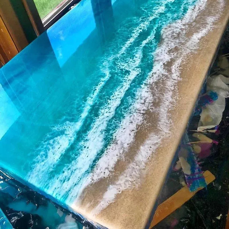 Made Ocean Wave Epoxy Resin Center Sofa Dining Table Top Handmade Tables