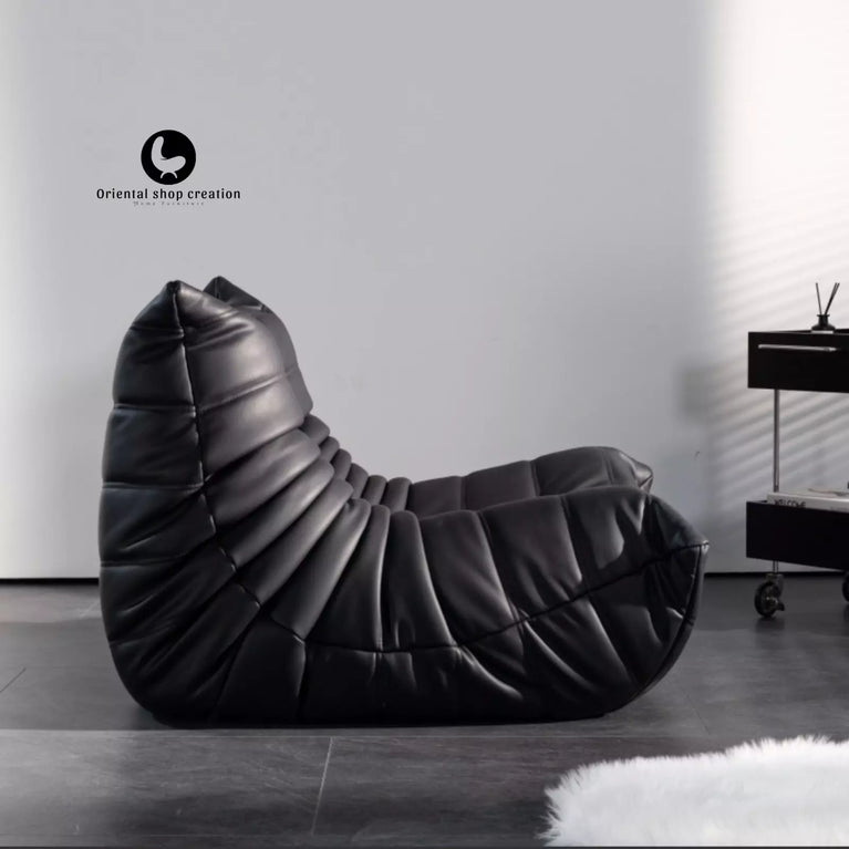 Luxury Black Leather Togo Sofa Chair, Modern 95x95cm Single Seat -