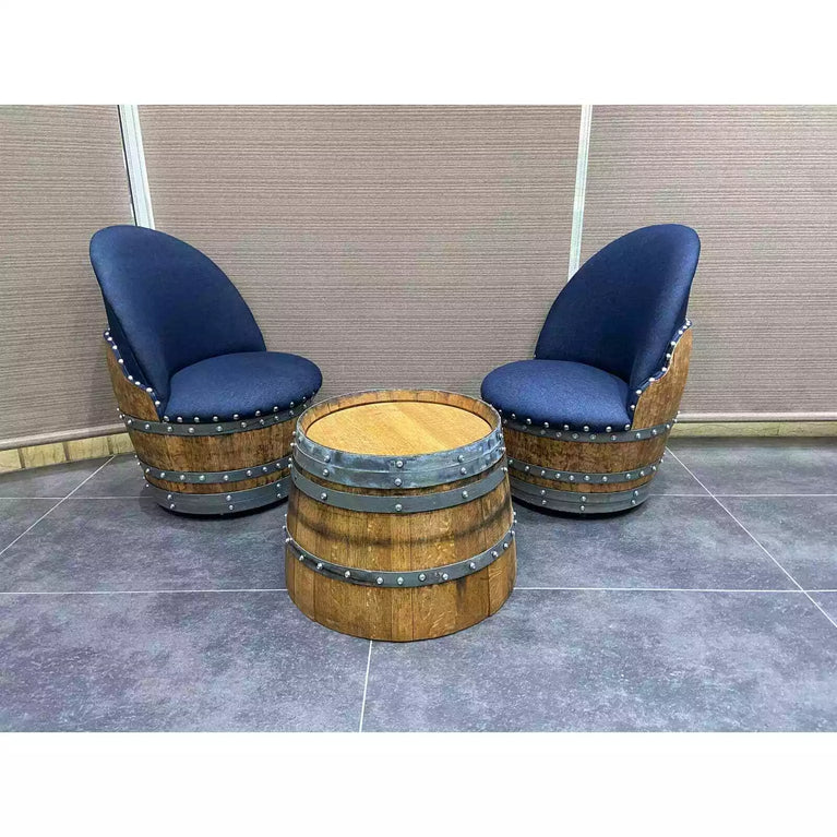 Wine Barrel 2-Chair Half-Barrel Table Set (Barrel Chair -Whiskey Barrel Table)