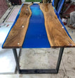 Custom Made Blue Epoxy Resin Dining Table, Handmade Furniture, Kitchen Slab Deco