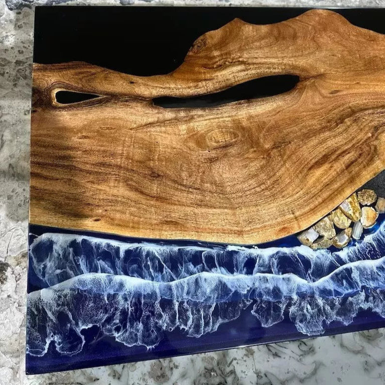 Ocean Waves Epoxy Dining,coffee, center table Handmade Resin River Natural Wood