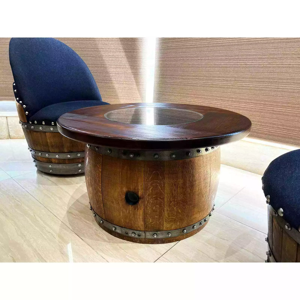 Wine Barrel 2-Chair Mid-Barrel Table Set ( Whiskey Barrel Table-Barrel Chair)