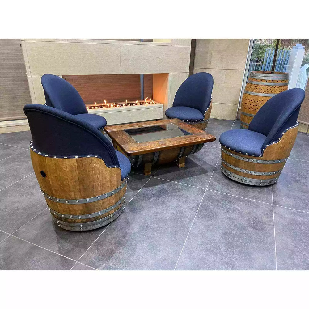 Wine Barrel 4-Chair Coffee Table Set (Wine Barrel Table - Whiskey Barrel Chair)