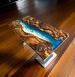 Artisan Blue Epoxy Resin Dining Table - Handcrafted Wooden Furniture for Home