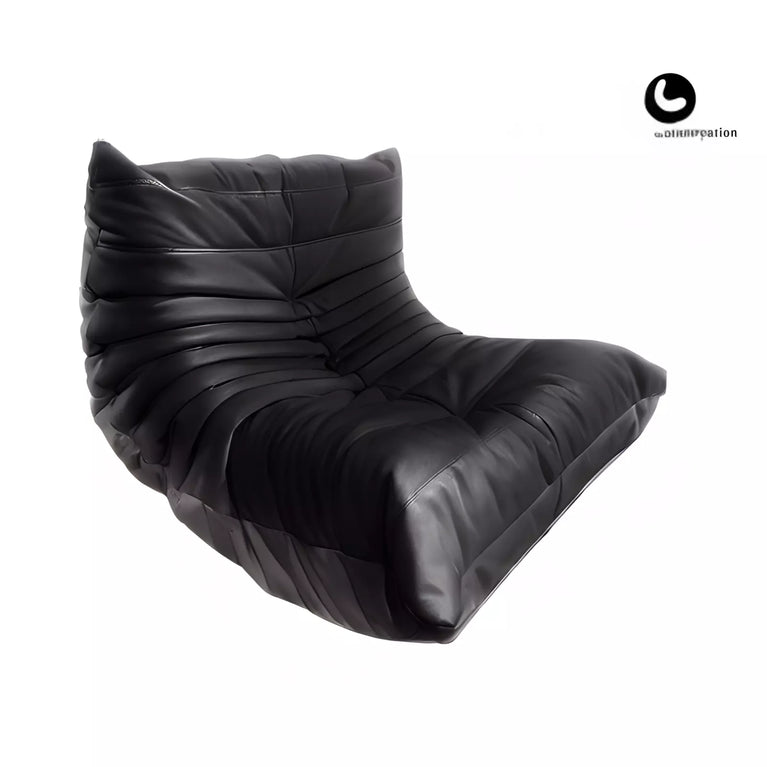 Luxury Black Leather Togo Sofa Chair, Modern 95x95cm Single Seat -