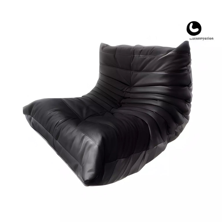 Luxury Black Leather Togo Sofa Chair, Modern 95x95cm Single Seat -