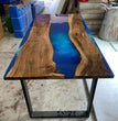 Custom Made Blue Epoxy Resin Dining Table, Handmade Furniture, Kitchen Slab Deco