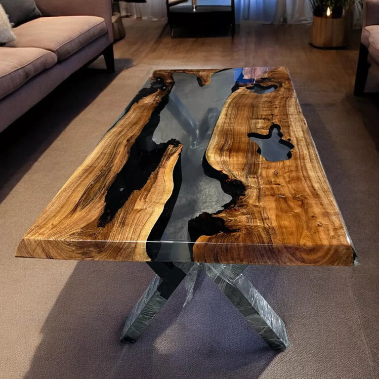 Black Epoxy Dining Table Countertop Handmade Luxury Hallway Furniture Room Decor