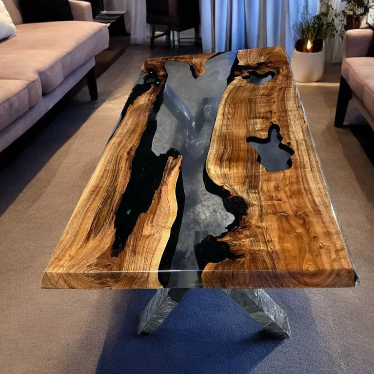 Black Epoxy Dining Table Countertop Handmade Luxury Hallway Furniture Room Decor