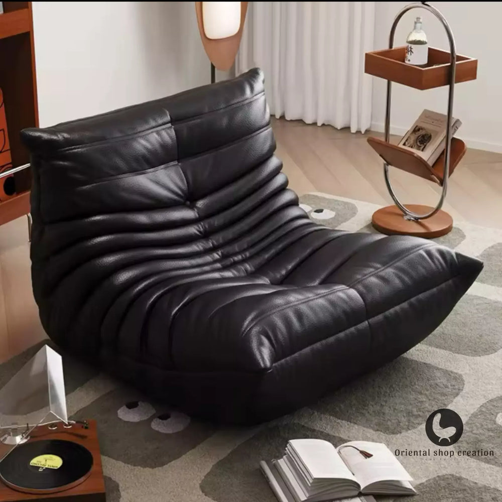 Luxury Black Leather Togo Sofa Chair, Modern 95x95cm Single Seat -