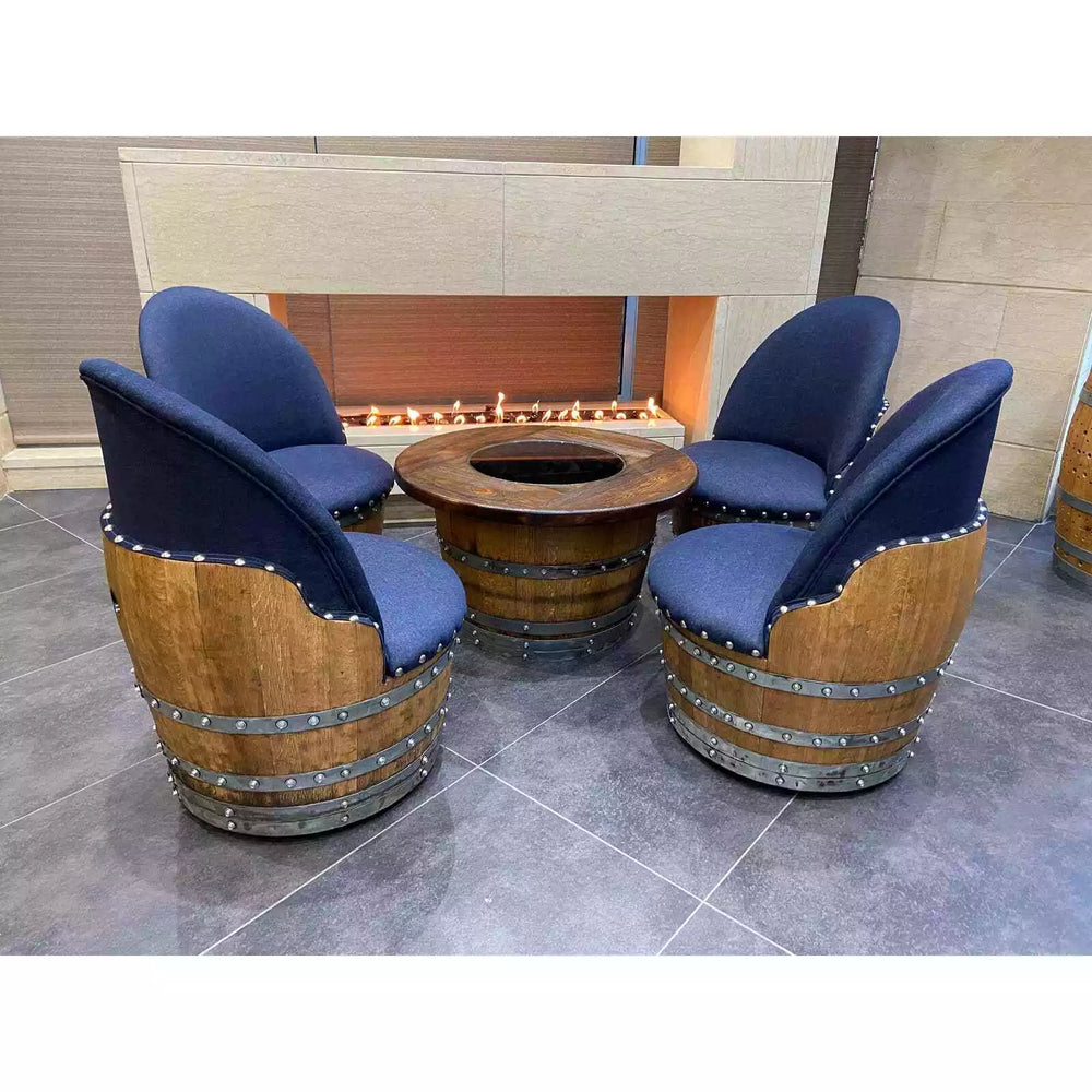 Wine Barrel 4-Chair Half-Barrel Table Set (Barrel Chair-Whiskey Barrel Table)