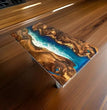 Artisan Blue Epoxy Resin Dining Table - Handcrafted Wooden Furniture for Home