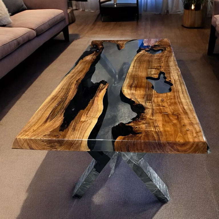 Black Epoxy Dining Table Countertop Handmade Luxury Hallway Furniture Room Decor