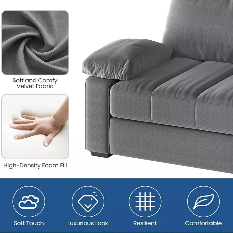 Sofa Couch Modern Velvet Couch with Removable Covers & USB Ports Oversized